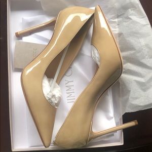 Jimmy Choo Romy 100 Nude patent leather pumps